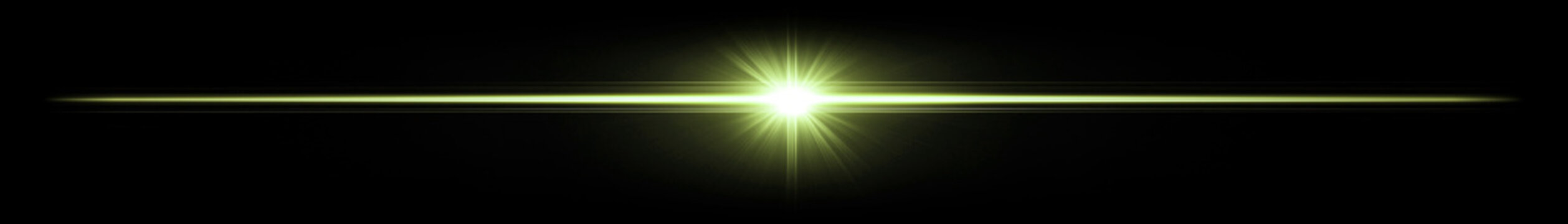 Yellow Lens Flare Overlay Center Bright Light Streak on Black Background