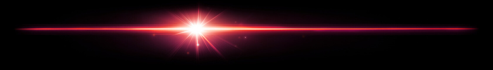 Fototapeta premium Lens Flare Overlay - Bright Horizontal Light Flare with Red-Pink Glow on Black Background