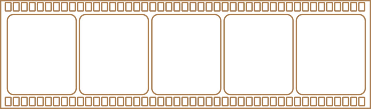 Vintage style brown film strip with five empty frames isolated on white background