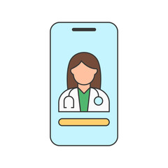 Fototapeta premium Female Doctor Profile on Smartphone Screen for Telemedicine Consultation