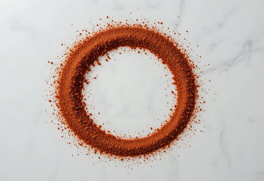 Abstract circular ring shape with red and brown colors and small scattered particles effect. aleppo pepper powder