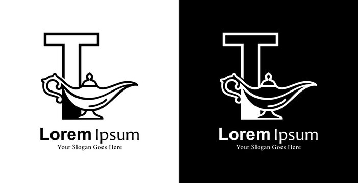 T letter logo design combined with magic lamp