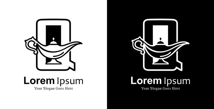 Q letter logo design combined with magic lamp