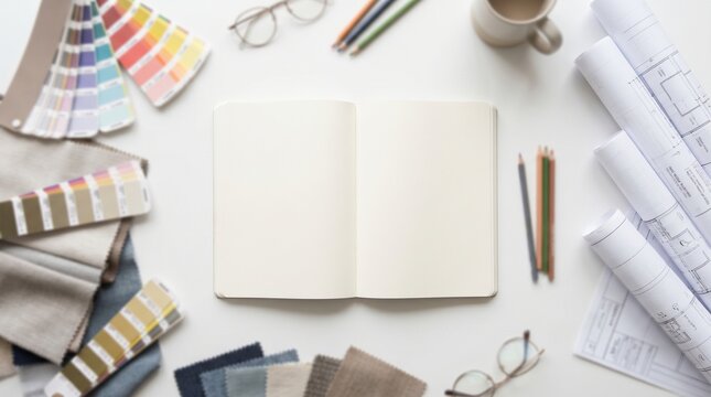 Interior Design Tools and Supplies Flat Lay Overhead View