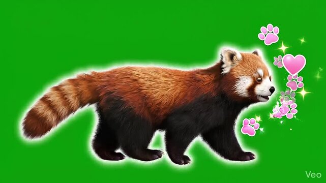 A cute endangered red panda mammal, also known as the lesser panda or firefox, rests on a mossy tree branch amidst the bamboo forest of its natural Asian wildlife habitat