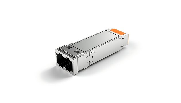 Copper sfp transceiver module with rj45 connector isolated on white background
