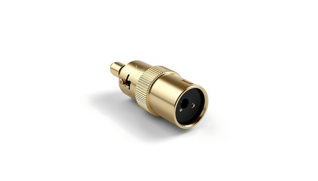 Gold xlr connector plug isolated on white background