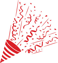 Red Party Popper Icon with Exploding Streamers and Confetti Vector Illustration © Sheikh
