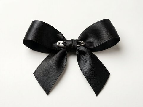 ia generated. Black awareness ribbon with a silver safety pin, isolated on a white background, symbolizing mourning, melanoma awareness, or remembrance.