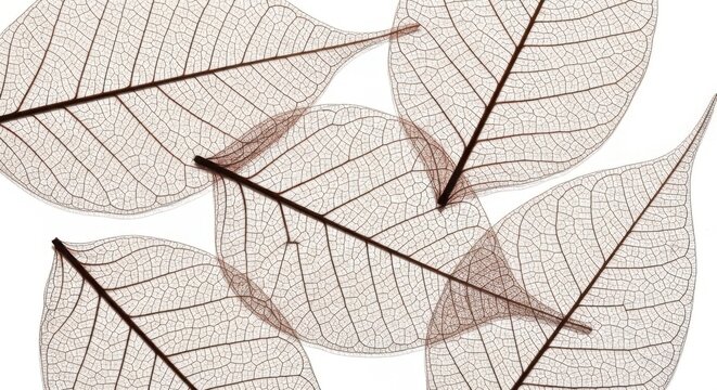 Group of skeleton leaves with delicate veins and soft textures in a pattern