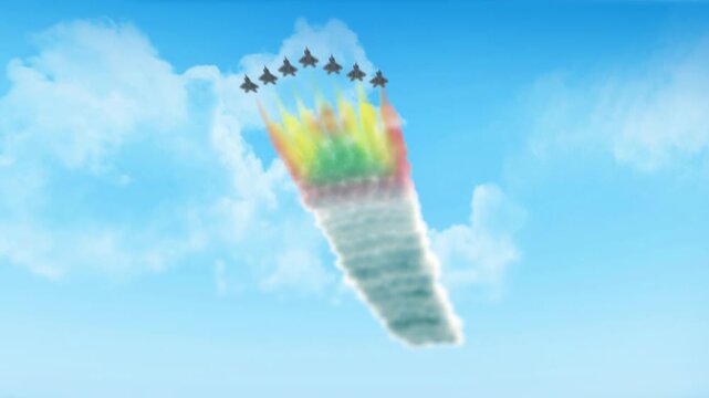 Grenada Flag 3D Render Animation Created with Colored Smoke Trails by Aircraft