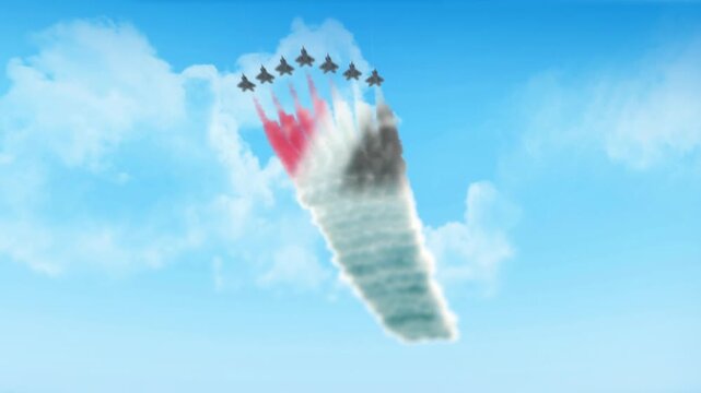 Sealand Principality of Flag 3D Render Animation Created with Colored Smoke Trails by Aircraft