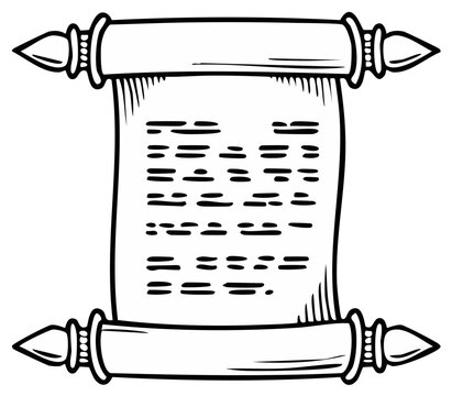 Ancient Scroll Document with Text and Decorative Rollers