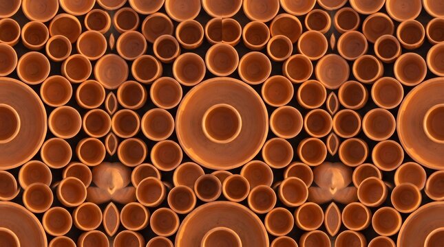 Terracotta Pottery Circular Arrangement Seamless Clay Pattern