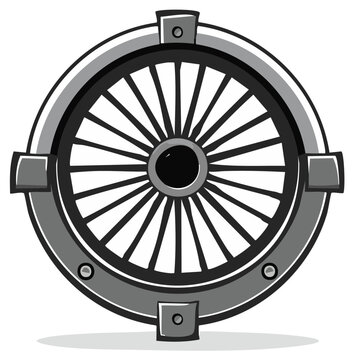 Cartoon steampunk wheel design with metallic grey elements