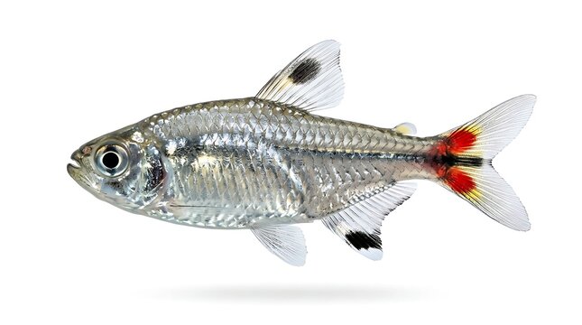 Pristella maxillaris X-ray Tetra isolated on white background.