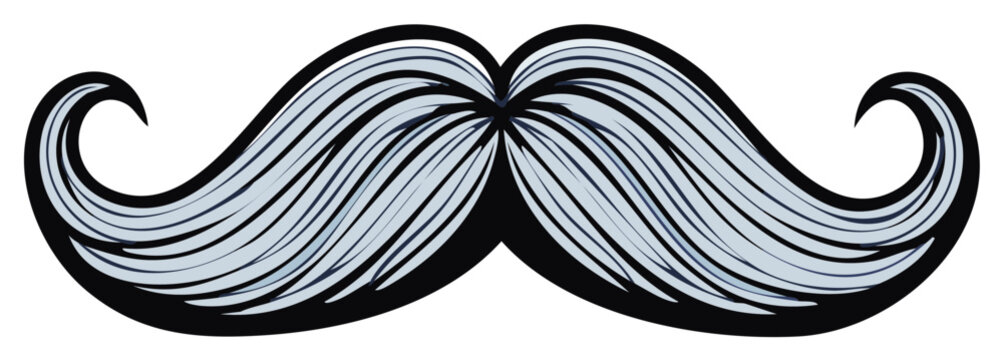 Stylized gray mustache illustration with a black outline