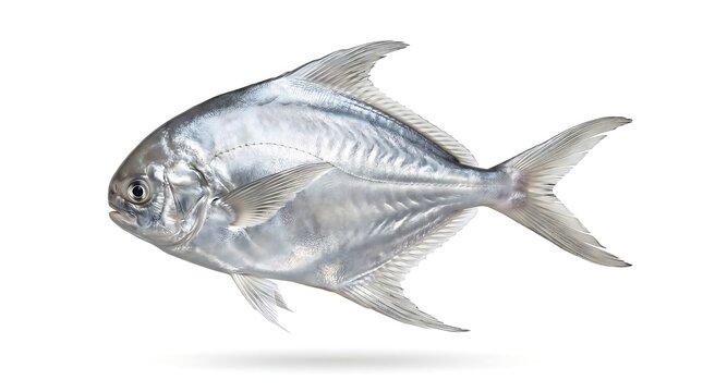Fresh Silver Pomfret Fish Isolated on White Background.
