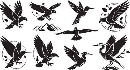 Naklejka premium Black and White Bird Silhouette Vector Graphics Collection