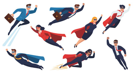 Superhero business people flying with capes and briefcases, teamwork and success concept © selang