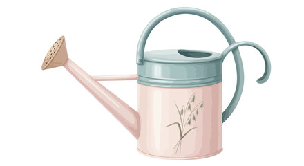 Pink watering can, pastel garden watering can, green lid, floral design, vector illustration © Adam