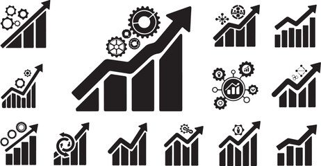 Fototapeta premium Business Growth Chart Icons with Gears and Arrows