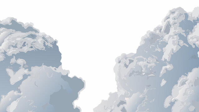 stylized cloud formations digital illustration with a white background and cool blue tones