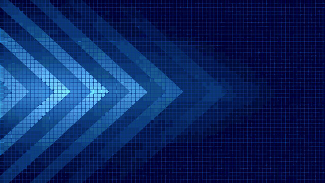 abstract blue arrow background composed of pixelated squares and varying shades
