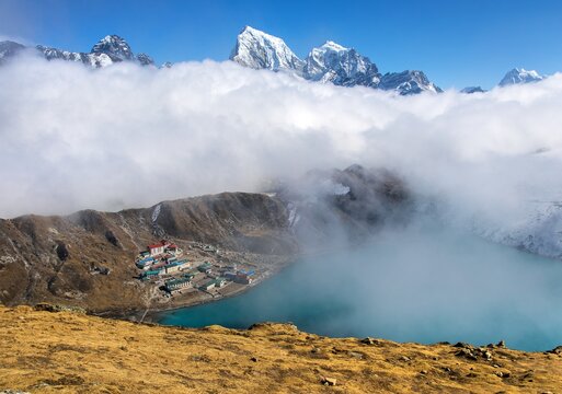 Gokyo lake village Ngozumba glacier Himalaya mountain