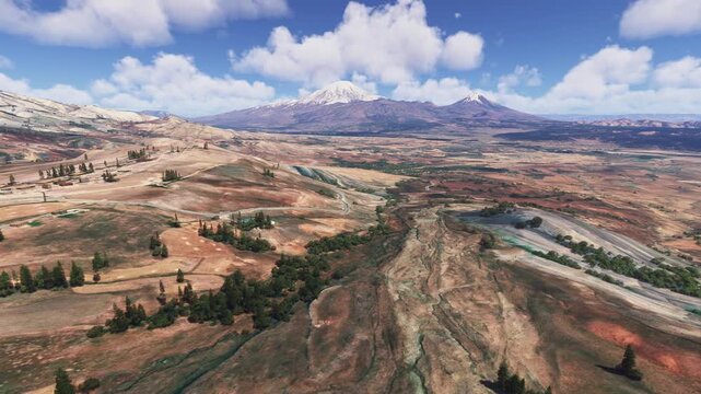 Side aerial drone view of Noah's Ark National Park in Doğubayazıt. Turkey