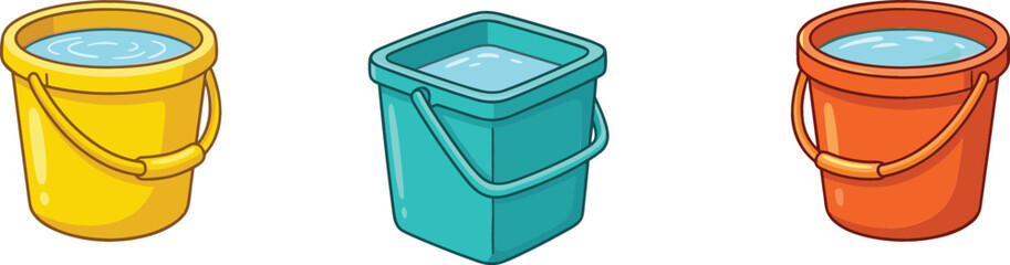 Colorful water bucket collection with plastic household containers cartoon vector illustration isolated on background © sumi