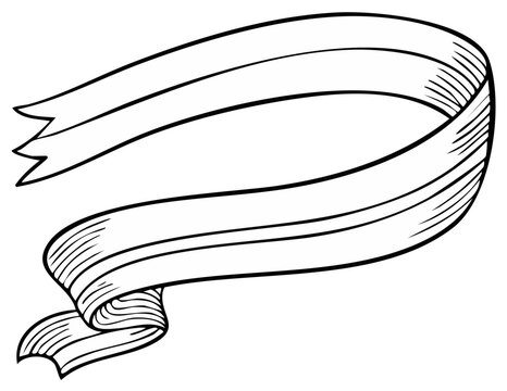 Elegant Hand Drawn Ribbon Banner Illustration with Vintage Style Hatching Details