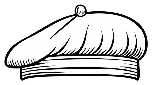 Chef's Hat Illustration: Black Outline of Classic Cook's Cap with Textured Details