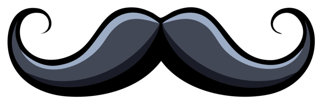 Stylized black mustache with curled ends, a classic symbol of masculinity and vintage style