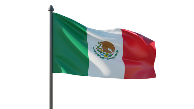 Mexico flag isolated on white, transparent. Mexican sign symbol waving, National Holiday celebration, 3d