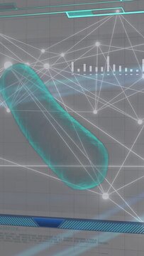 Vertical video: Teal capsule popping near center, moving and rotating, updating rings for loop scan