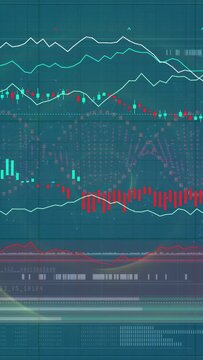 Vertical video: UI revealing helix, animating charts, pulsing bars on start, showing biotech data