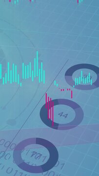 Vertical video: On update donuts and teal bars updating, shifting, forming waveform for analytics