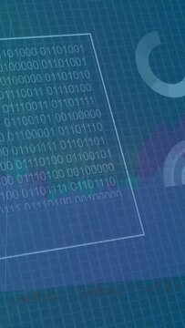 Vertical video: HUD forming after data window appearing, panels sliding, lines rising for analytics