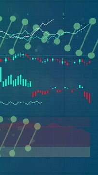 Vertical video: On reveal stacked chart moving, nodes sliding, bars dropping, showing market trend