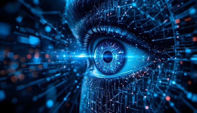 futuristic digital eye data network and cyber security technology background