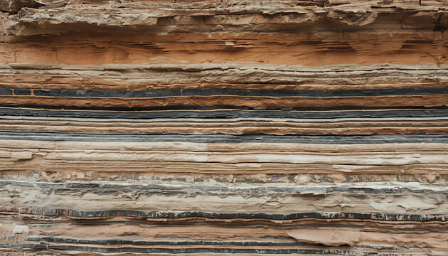 Geological rock formation with layered textures in brown and white  