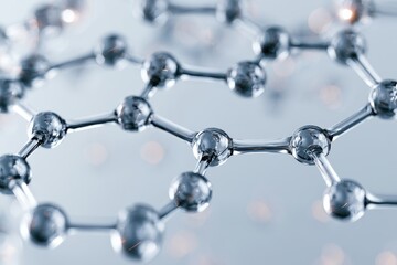Obraz premium Hexagonal molecular lattice representing graphene layers in a clean laboratory setting with beautiful bokeh for pharmaceutical and chemical engineering branding