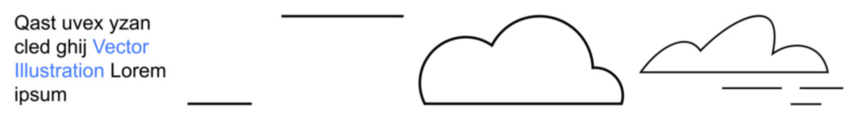 Fototapeta premium Design elements, weather symbols, creative projects, graphic backgrounds, digital templates, branding. Outline illustration with clouds and horizontal lines. Design elements and weather symbols