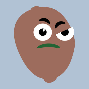 Skeptical kiwi fruit sticker with suspicious face cartoon character, vector illustration