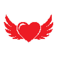 Red heart with pixelated wings illustration © MAHMUDUL