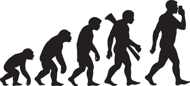 Evolution of man from ape to modern human silhouette