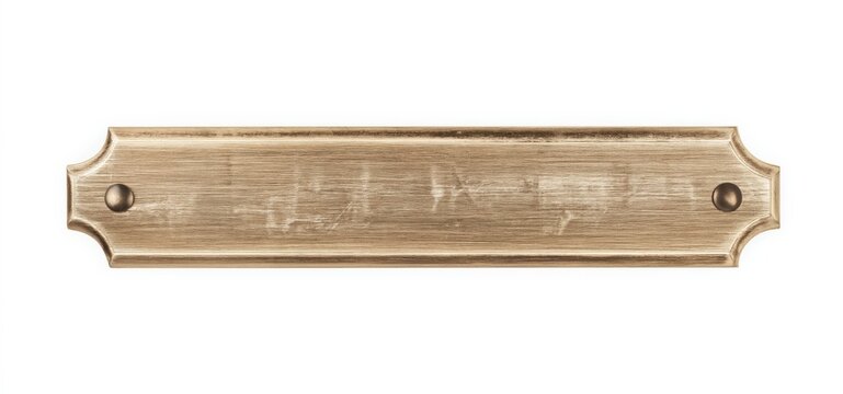 A vintage brass nameplate with a weathered, scratched surface and two screw holes on each side for mounting.