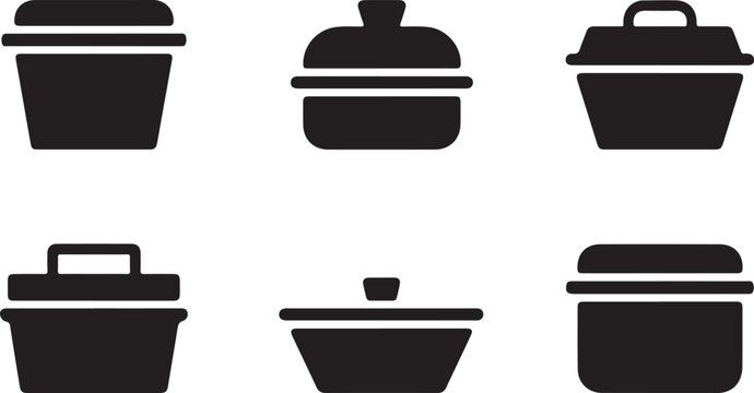 Six black kitchen pot and pan lid icons