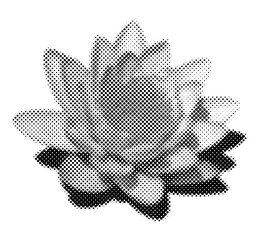 Fototapeta premium Lotus flower halftone illustration with dotted shading and grainy print effect. Isolated botanical element in retro photocopy style. Vector graphic.